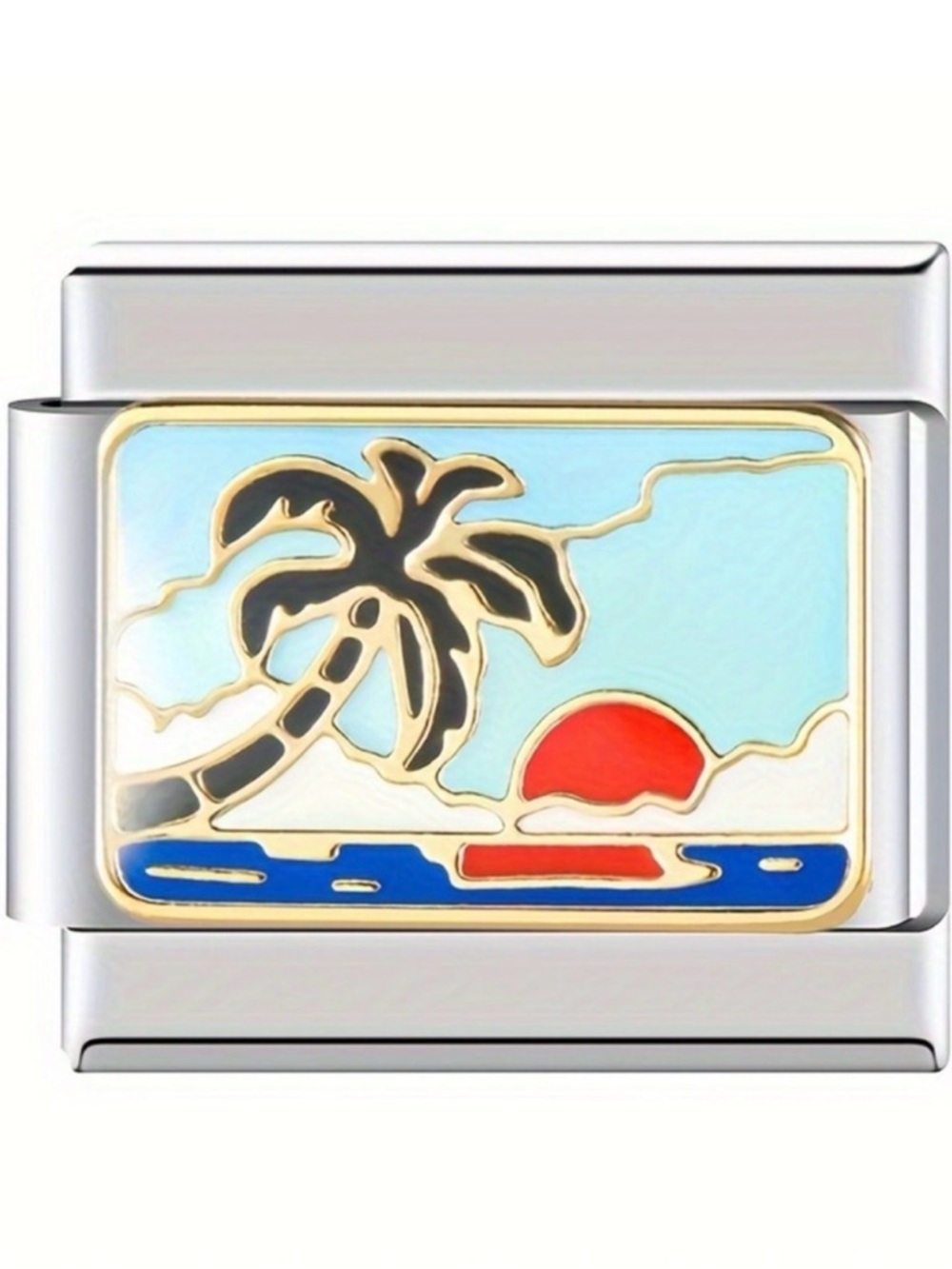 Tropical Sunset Palm Tree Italian Charm Link Beach Ocean Scene